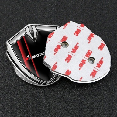 Mazda Speed Metal Emblem Self Adhesive Silver Black Base Crimson Stripes