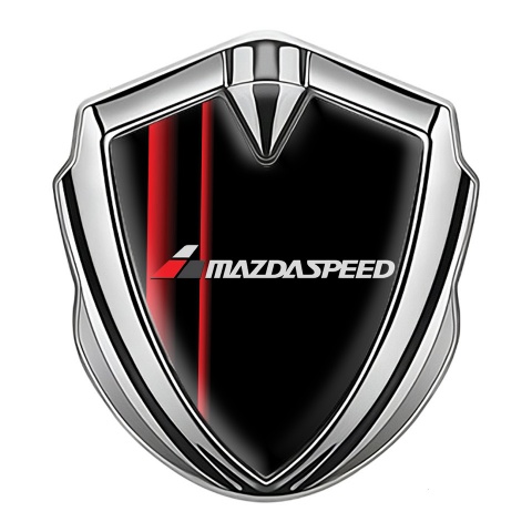 Mazda Speed Metal Emblem Self Adhesive Silver Black Base Crimson Stripes