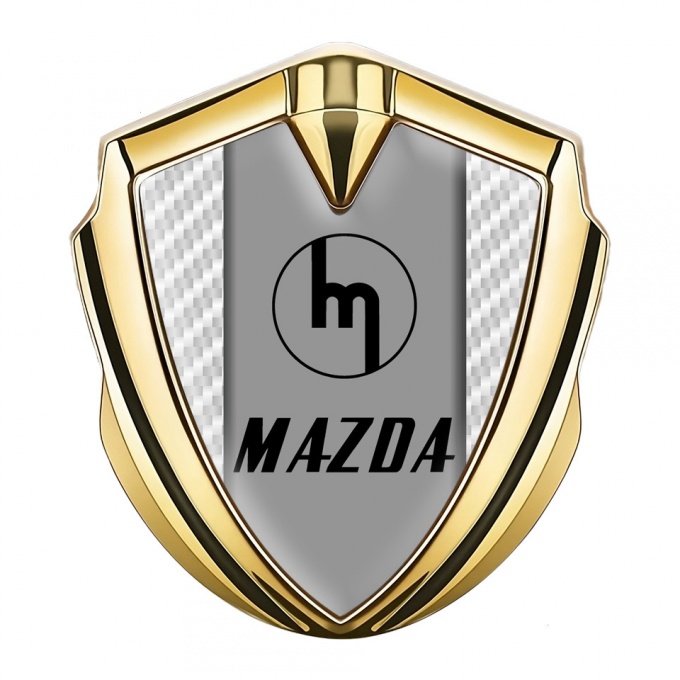 Mazda Badge Self Adhesive Gold White Carbon Vintage Logo Edition