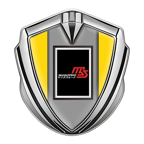 Mazda Speed Emblem Silicon Badge Silver Yellow Frame Japanese Design