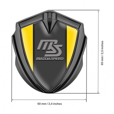 Mazda Speed Metal Emblem Badge Graphite Yellow Frame Sport Grey Logo