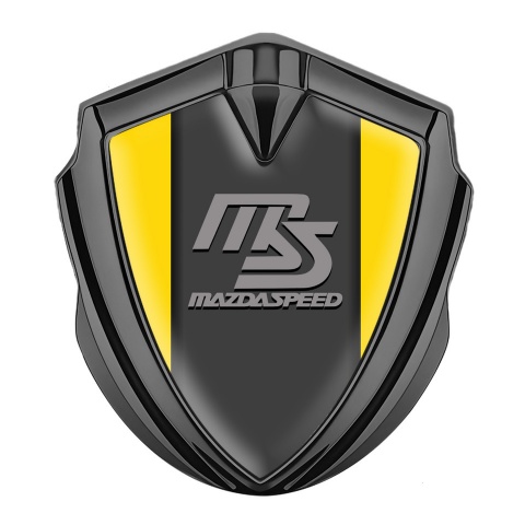 Mazda Speed Metal Emblem Badge Graphite Yellow Frame Sport Grey Logo