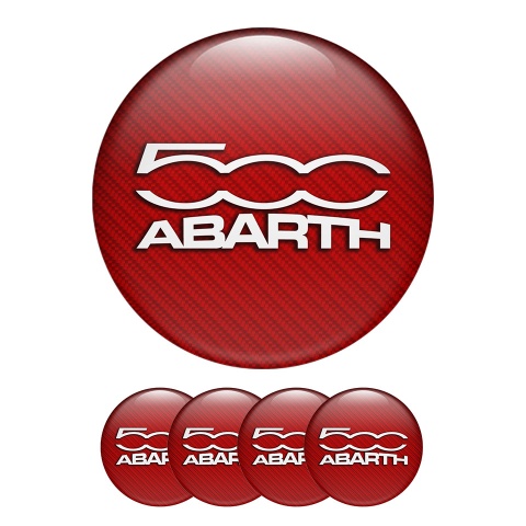 Fiat Abarth 500 Domed Stickers Wheel Center Cap Red Carbon 