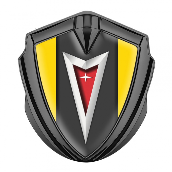 Pontiac Domed Emblem Badge Graphite Yellow Frame Classic Logo Edition