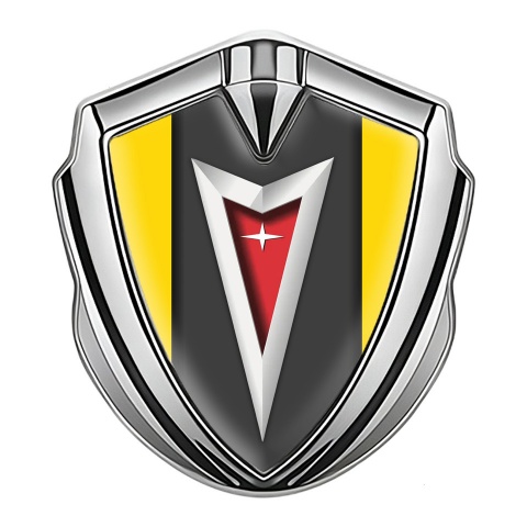 Pontiac Domed Emblem Badge Silver Yellow Frame Classic Logo Edition