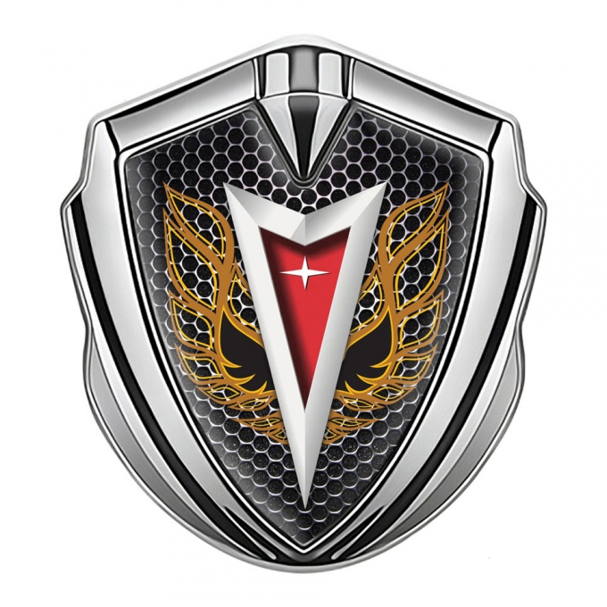 Pontiac Emblem Silicon Badge Silver Dark Mesh Copper Firebird Wings