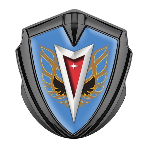 Pontiac Metal Domed Emblem Graphite Blue Base Copper Firebird Wings