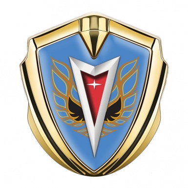 Pontiac Metal Domed Emblem Gold Blue Base Copper Firebird Wings
