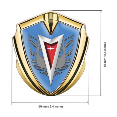 Pontiac Badge Self Adhesive Gold Blue Base Grey Firebird Wings
