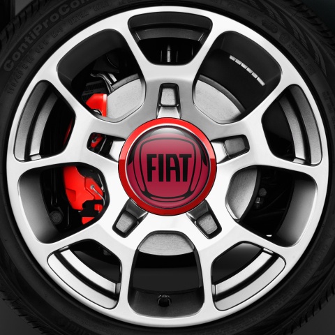 Fiat Silicone Stickers Center Caps Red Black