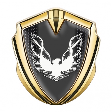 Pontiac Firebird Metal Emblem Badge Gold Dark Mesh Frame White Logo