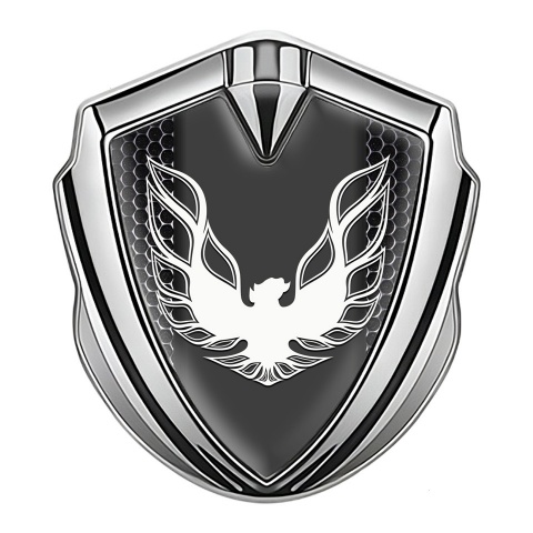 Pontiac Firebird Metal Emblem Badge Silver Dark Mesh Frame White Logo