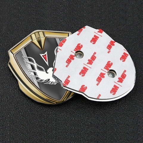 Pontiac Firebird Emblem Ornament Badge Gold Steel Frame White Red Logo