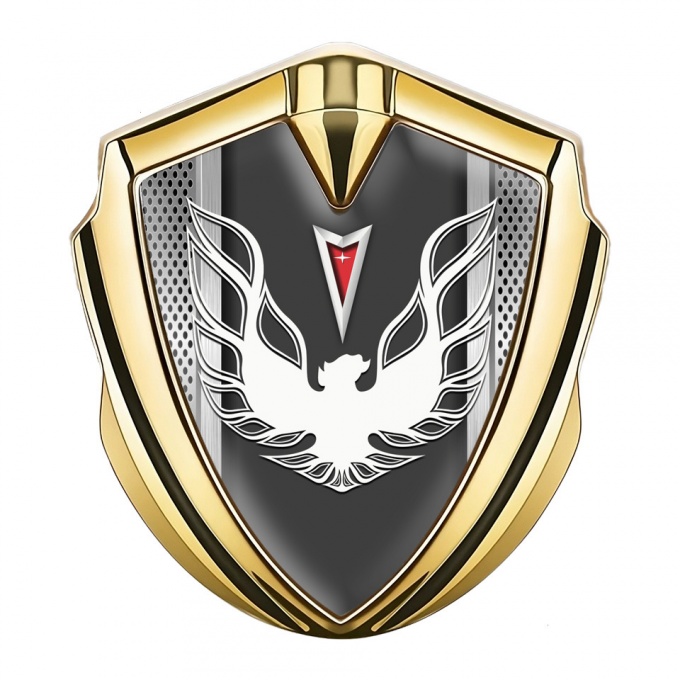 Pontiac Firebird Emblem Ornament Badge Gold Steel Frame White Red Logo