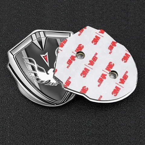 Pontiac Firebird Emblem Ornament Badge Silver Steel Frame White Red Logo