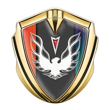 Pontiac Firebird Emblem Metal Badge Gold Color Frame White Red Logo