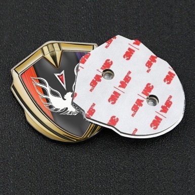 Pontiac Firebird Emblem Metal Badge Gold Color Frame White Red Logo