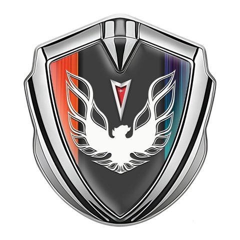 Pontiac Firebird Emblem Metal Badge Silver Color Frame White Red Logo