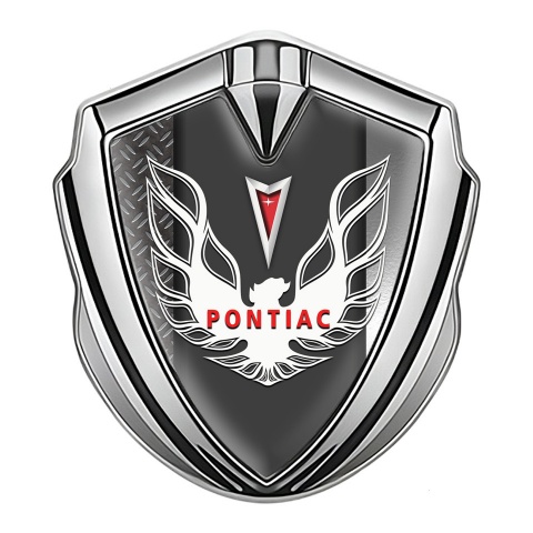 Pontiac Firebird Emblem Badge Silver Half Treadplate White Red Logo