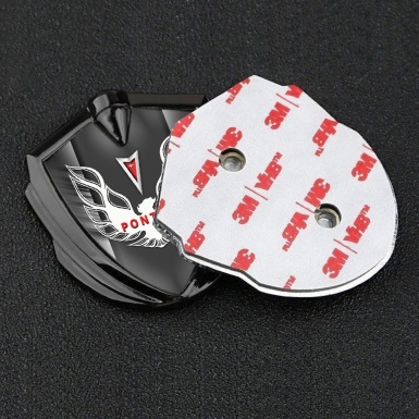 Pontiac Firebird Metal Domed Emblem Graphite Grey Stripes White Red Logo
