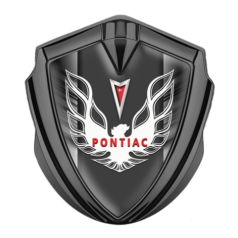 Pontiac Firebird Metal Domed Emblem Graphite Grey Stripes White Red Logo