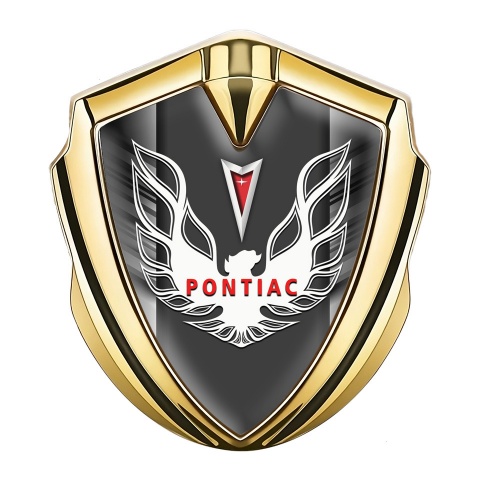Pontiac Firebird Metal Domed Emblem Gold Grey Stripes White Red Logo