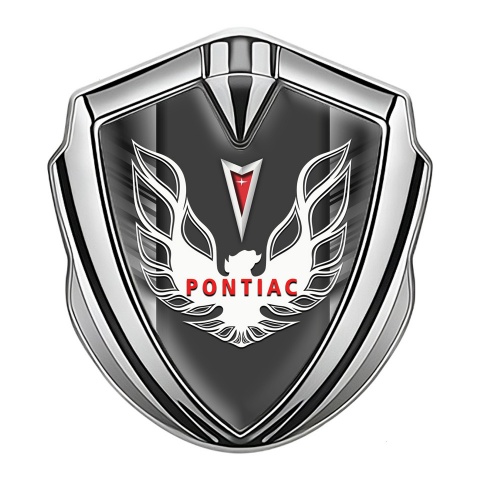 Pontiac Firebird Metal Domed Emblem Silver Grey Stripes White Red Logo