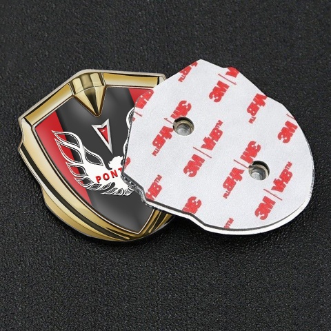 Pontiac Firebird Badge Self Adhesive Gold Crimson Frame White Red Logo