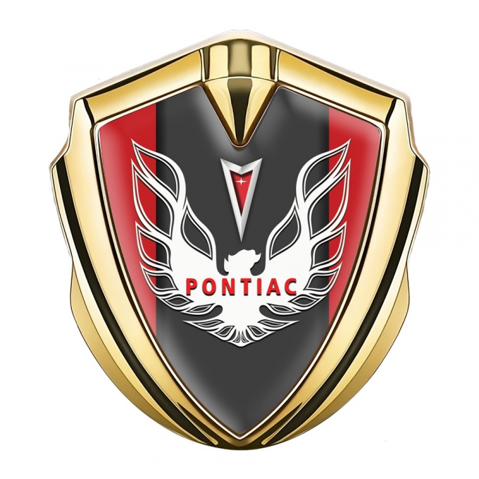 Pontiac Firebird Badge Self Adhesive Gold Crimson Frame White Red Logo