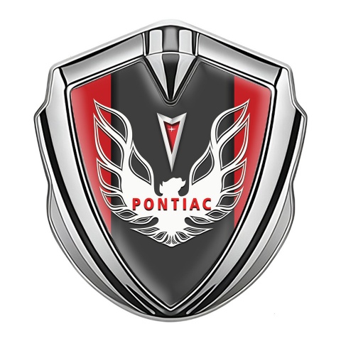 Pontiac Firebird Badge Self Adhesive Silver Crimson Frame White Red Logo