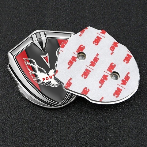 Pontiac Firebird Badge Self Adhesive Silver Crimson Frame White Red Logo