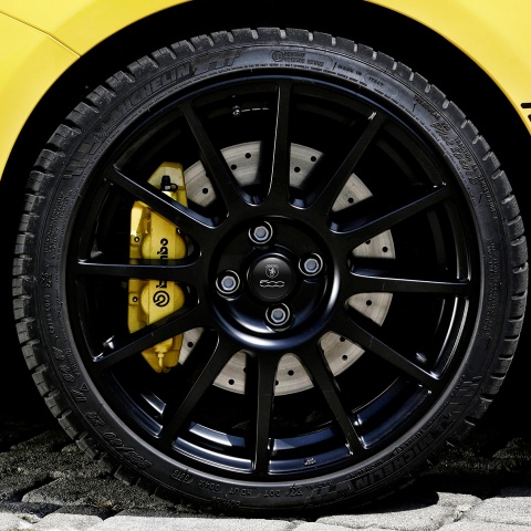 Fiat Abarth 500   Wheel Center Cap Domed Stickers Full Black
