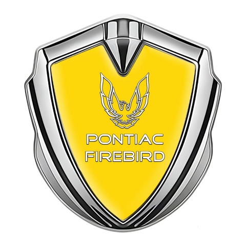 Pontiac Firebird Emblem Trunk Badge Silver Yellow Base Dark Outline Logo