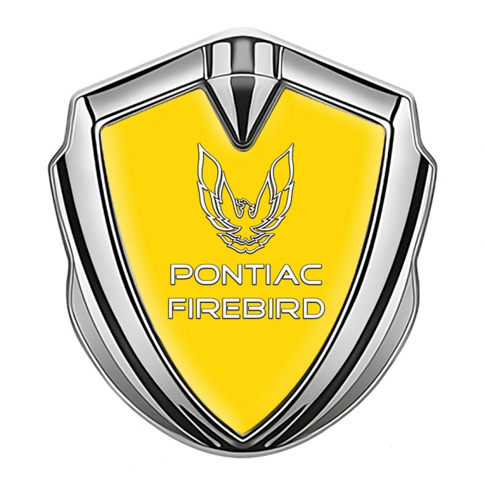 Pontiac Firebird Emblem Trunk Badge Silver Yellow Base Dark Outline Logo