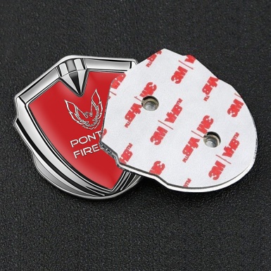 Pontiac Firebird Emblem Self Adhesive Silver Red Base White Outline Logo