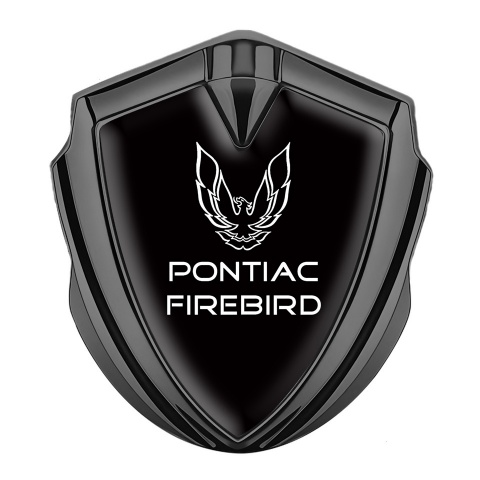 Pontiac Firebird Metal Emblem Badge Graphite Black Base White Outline Logo