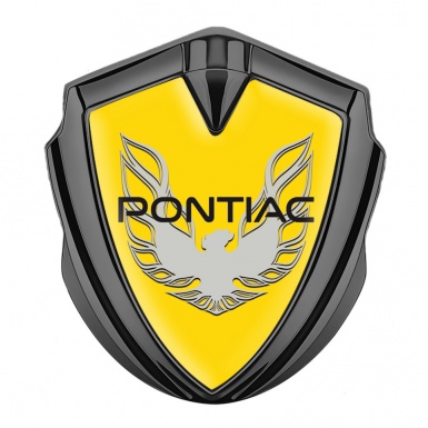 Pontiac Firebird Metal Domed Emblem Graphite Yellow Print Solid Grey Logo