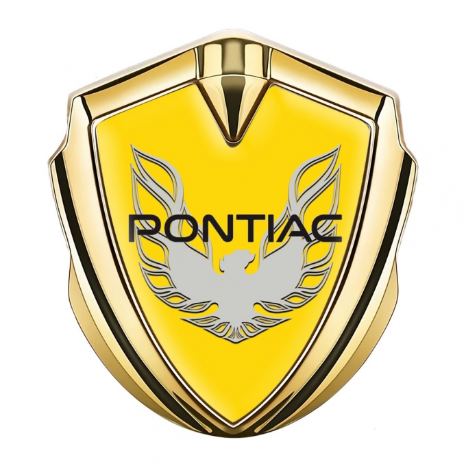 Pontiac Firebird Metal Domed Emblem Gold Yellow Print Solid Grey Logo