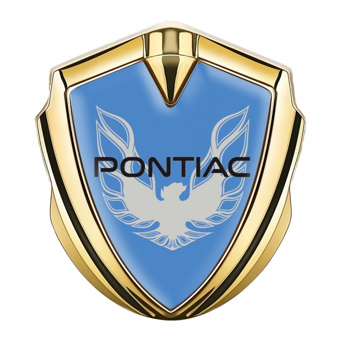 Pontiac Firebird Badge Self Adhesive Gold Blue Print Solid Grey Logo