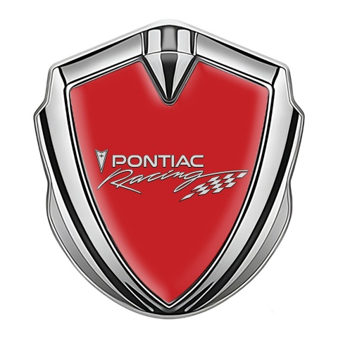 Pontiac Metal Emblem Badge Silver Crimson Base Racing Logo Design