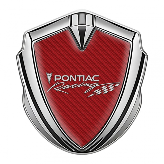 Pontiac Silicon Emblem Badge Silver Red Carbon Racing Logo Edition