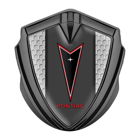 Pontiac Emblem Fender Badge Graphite Grey Honeycomb Red Outline Logo