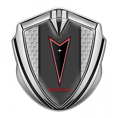 Pontiac Emblem Fender Badge Silver Grey Honeycomb Red Outline Logo