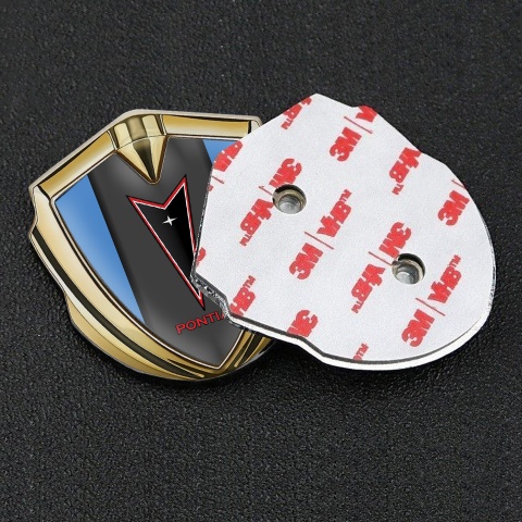 Pontiac Metal Emblem Badge Gold Glacial Blue Red Outline Edition