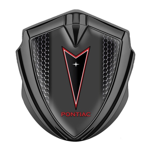 Pontiac Domed Emblem Badge Graphite Metal Grate Red Outline Edition