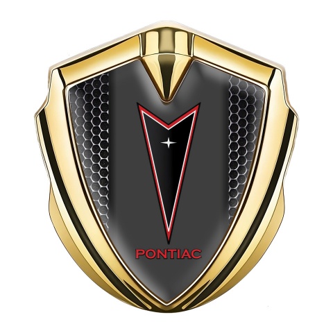 Pontiac Domed Emblem Badge Gold Metal Grate Red Outline Edition