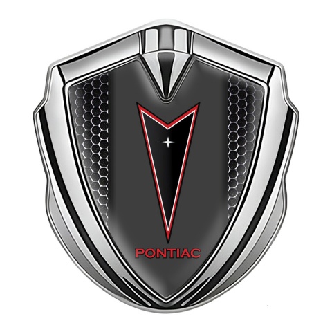 Pontiac Domed Emblem Badge Silver Metal Grate Red Outline Edition