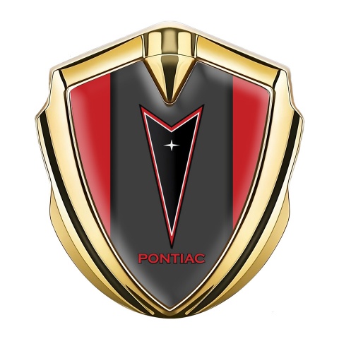 Pontiac Emblem Metal Badge Gold Crimson Frame Red Outline Edition