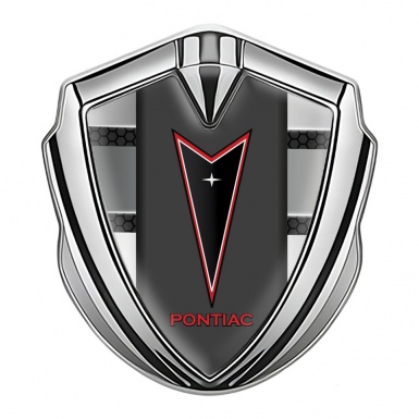 Pontiac Emblem Silicon Badge Silver Front Panels Red Outline Logo