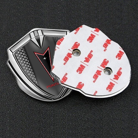 Pontiac Badge Self Adhesive Silver Light Grate Texture Red Outline Logo